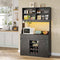 Armoire de Cuisine avec Multiprises Étagères Réglables 3 Tiroirs Étagère à Vin Amovible 103.5 x40 x 180 cm Noir - FR.SIKAIC