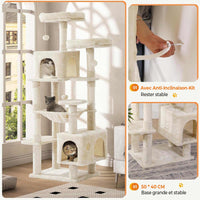 160 cm Arbre à Chat à Plusieurs Étages avec 2 Plateformes 2 Grottes à Chat 1 Hamac et Poteaux en Sisal Beige - FR.SIKAIC