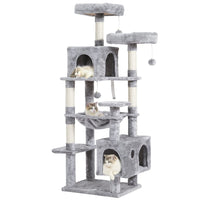 160 cm Arbre à Chat à Plusieurs Étages avec 2 Plateformes 2 Grottes à Chat 1 Hamac et Poteaux en Sisal Gris Clair - FR.SIKAIC