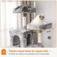 160 cm Arbre à Chat à Plusieurs Étages avec 2 Plateformes 2 Grottes à Chat 1 Hamac et Poteaux en Sisal Gris Clair - FR.SIKAIC