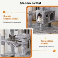 160 cm Arbre à Chat à Plusieurs Étages avec 2 Plateformes 2 Grottes à Chat 1 Hamac et Poteaux en Sisal Gris Clair - FR.SIKAIC