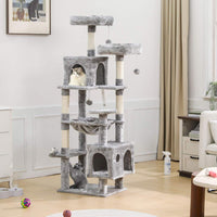 160 cm Arbre à Chat à Plusieurs Étages avec 2 Plateformes 2 Grottes à Chat 1 Hamac et Poteaux en Sisal Gris Clair - FR.SIKAIC