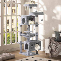 160 cm Arbre à Chat à Plusieurs Étages avec 2 Plateformes 2 Grottes à Chat 1 Hamac et Poteaux en Sisal Gris Clair - FR.SIKAIC