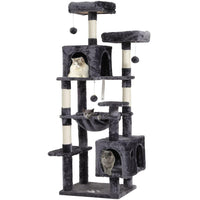 160 cm Arbre à Chat à Plusieurs Étages avec 2 Plateformes 2 Grottes à Chat 1 Hamac et Poteaux en Sisal Gris Foncé - FR.SIKAIC