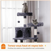 160 cm Arbre à Chat à Plusieurs Étages avec 2 Plateformes 2 Grottes à Chat 1 Hamac et Poteaux en Sisal Gris Foncé - FR.SIKAIC