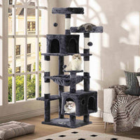 160 cm Arbre à Chat à Plusieurs Étages avec 2 Plateformes 2 Grottes à Chat 1 Hamac et Poteaux en Sisal Gris Foncé - FR.SIKAIC