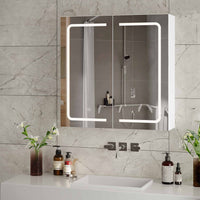 2 Portes Armoire de Salle de Bain avec Miroir LED Étagères Réglables et Rangement Blanc - FR.SIKAIC