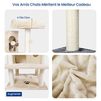 Arbre à Chat 175 cm avec 3 Grandes Plateformes d'observation Griffoirs en Sisal pour Grands Chats Beige - FR.SIKAIC