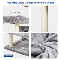 Arbre à Chat 175 cm avec 3 Grandes Plateformes d'observation Griffoirs en Sisal pour Grands Chats ‎Gris Clair - FR.SIKAIC