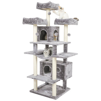 Arbre à Chat 175 cm avec 3 Grandes Plateformes d'observation Griffoirs en Sisal pour Grands Chats ‎Gris Clair - FR.SIKAIC