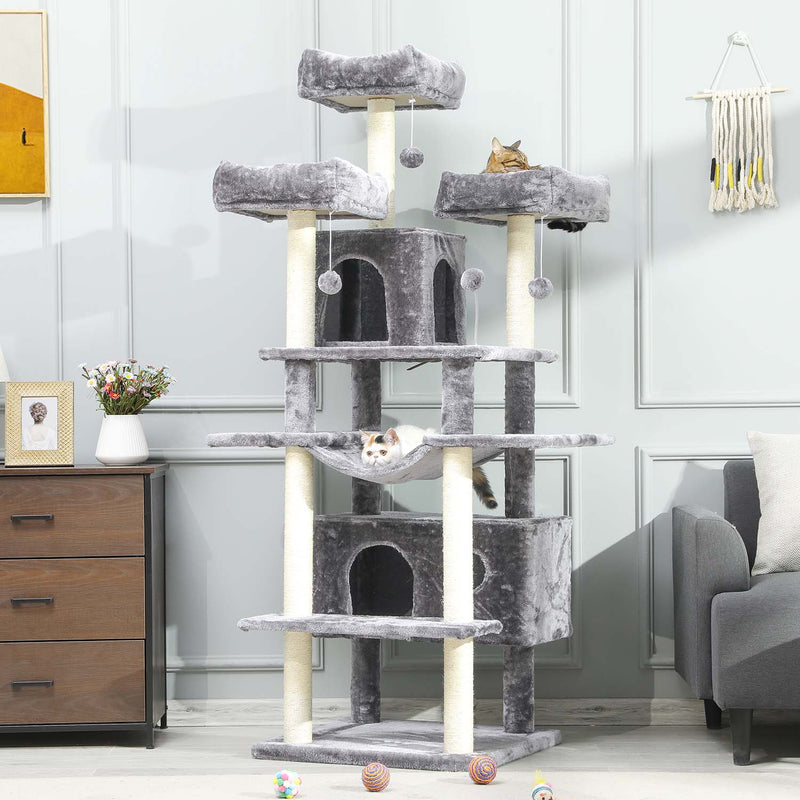 Arbre à Chat 175 cm avec 3 Grandes Plateformes d'observation Griffoirs en Sisal pour Grands Chats ‎Gris Clair - FR.SIKAIC