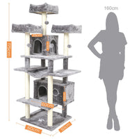Arbre à Chat 175 cm avec 3 Grandes Plateformes d'observation Griffoirs en Sisal pour Grands Chats ‎Gris Clair - FR.SIKAIC