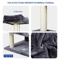 Arbre à Chat 175 cm avec 3 Grandes Plateformes d'observation Griffoirs en Sisal pour Grands Chats Gris Foncé - FR.SIKAIC