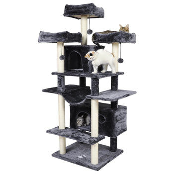 Arbre à Chat 175 cm avec 3 Grandes Plateformes d'observation Griffoirs en Sisal pour Grands Chats Gris Foncé - FR.SIKAIC