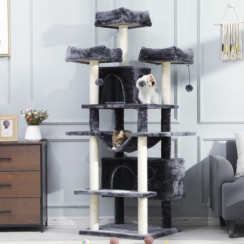 Arbre à Chat 175 cm avec 3 Grandes Plateformes d'observation Griffoirs en Sisal pour Grands Chats Gris Foncé - FR.SIKAIC
