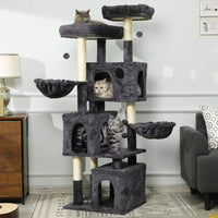 FR.SIKAIC Arbre à Chat Gris foncé / Moderne Arbre à Chat Grimpant Robuste 156 cm avec 2 Plateformes 3 Grottes à chat et 2 Paniers Gris foncé
