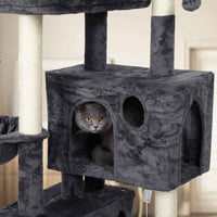 FR.SIKAIC Arbre à Chat Gris foncé / Moderne Arbre à Chat Grimpant Robuste 156 cm avec 2 Plateformes 3 Grottes à chat et 2 Paniers Gris foncé