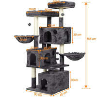 FR.SIKAIC Arbre à Chat Gris foncé / Moderne Arbre à Chat Grimpant Robuste 156 cm avec 2 Plateformes 3 Grottes à chat et 2 Paniers Gris foncé