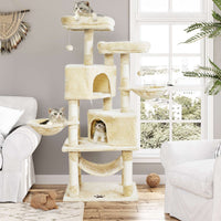 145 cm Arbre à Chat Robuste pour Grands Chats avec Grande Grotte Poteaux en Sisal Arbre à Chat en Sisal Naturel Beige - FR.SIKAIC