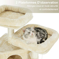 145 cm Arbre à Chat Robuste pour Grands Chats avec Grande Grotte Poteaux en Sisal Arbre à Chat en Sisal Naturel Beige - FR.SIKAIC