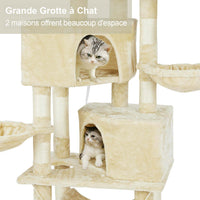 145 cm Arbre à Chat Robuste pour Grands Chats avec Grande Grotte Poteaux en Sisal Arbre à Chat en Sisal Naturel Beige - FR.SIKAIC
