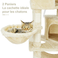 145 cm Arbre à Chat Robuste pour Grands Chats avec Grande Grotte Poteaux en Sisal Arbre à Chat en Sisal Naturel Beige - FR.SIKAIC