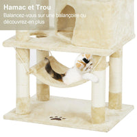 145 cm Arbre à Chat Robuste pour Grands Chats avec Grande Grotte Poteaux en Sisal Arbre à Chat en Sisal Naturel Beige - FR.SIKAIC