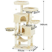 145 cm Arbre à Chat Robuste pour Grands Chats avec Grande Grotte Poteaux en Sisal Arbre à Chat en Sisal Naturel Beige - FR.SIKAIC