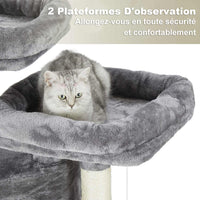 145 cm Arbre à Chat Robuste pour Grands Chats avec Grande Grotte Poteaux en Sisal Arbre à Chat en Sisal Naturel Gris clair - FR.SIKAIC