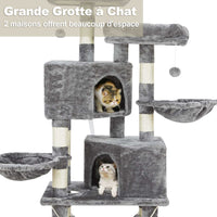 145 cm Arbre à Chat Robuste pour Grands Chats avec Grande Grotte Poteaux en Sisal Arbre à Chat en Sisal Naturel Gris clair - FR.SIKAIC