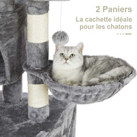 145 cm Arbre à Chat Robuste pour Grands Chats avec Grande Grotte Poteaux en Sisal Arbre à Chat en Sisal Naturel Gris clair - FR.SIKAIC