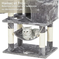 145 cm Arbre à Chat Robuste pour Grands Chats avec Grande Grotte Poteaux en Sisal Arbre à Chat en Sisal Naturel Gris clair - FR.SIKAIC