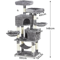145 cm Arbre à Chat Robuste pour Grands Chats avec Grande Grotte Poteaux en Sisal Arbre à Chat en Sisal Naturel Gris clair - FR.SIKAIC