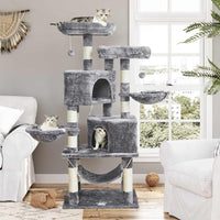 145 cm Arbre à Chat Robuste pour Grands Chats avec Grande Grotte Poteaux en Sisal Arbre à Chat en Sisal Naturel Gris clair - FR.SIKAIC