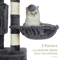 145 cm Arbre à Chat Robuste pour Grands Chats avec Grande Grotte Poteaux en Sisal Arbre à Chat en Sisal Naturel Gris foncé - FR.SIKAIC