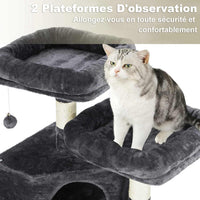 145 cm Arbre à Chat Robuste pour Grands Chats avec Grande Grotte Poteaux en Sisal Arbre à Chat en Sisal Naturel Gris foncé - FR.SIKAIC