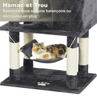 145 cm Arbre à Chat Robuste pour Grands Chats avec Grande Grotte Poteaux en Sisal Arbre à Chat en Sisal Naturel Gris foncé - FR.SIKAIC