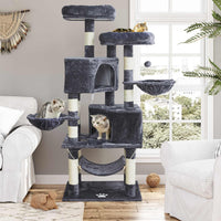 145 cm Arbre à Chat Robuste pour Grands Chats avec Grande Grotte Poteaux en Sisal Arbre à Chat en Sisal Naturel Gris foncé - FR.SIKAIC