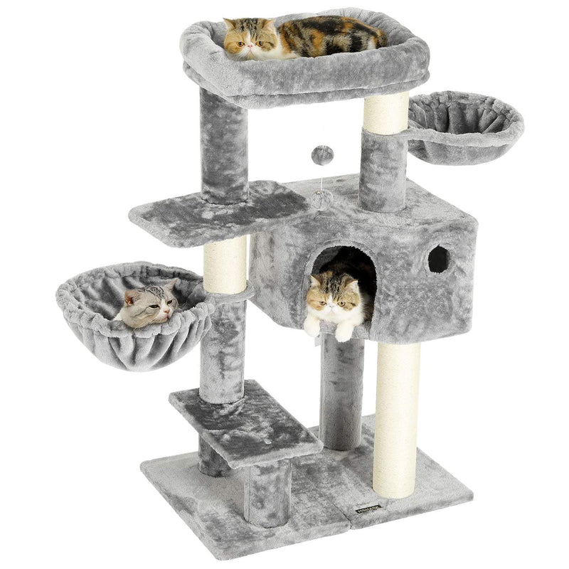 FR.SIKAIC Arbre à Chat Gris clair et Beige / Moderne Arbre à Chat Stable 120 cm avec Troncs Extra épais avec Grande Plateforme d'observation Gris clair et Beige