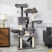 153 cm Arbre à Chat Stable pour Grands Chats avec Grands Troncs en Sisal Naturel Gris clair - FR.SIKAIC