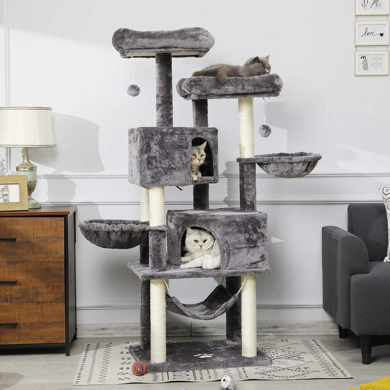 FR.SIKAIC Arbre à Chat Gris clair / Moderne Arbre à Chat Stable pour Grands Chats 153 cm avec Grands Troncs en Sisal Naturel Gris clair