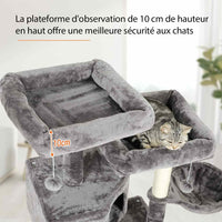 153 cm Arbre à Chat Stable pour Grands Chats avec Grands Troncs en Sisal Naturel Gris clair - FR.SIKAIC