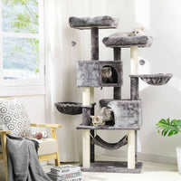 153 cm Arbre à Chat Stable pour Grands Chats avec Grands Troncs en Sisal Naturel Gris clair - FR.SIKAIC