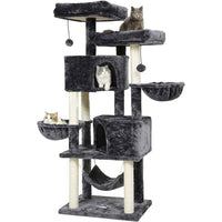 153 cm Arbre à Chat Stable pour Grands Chats avec Grands Troncs en Sisal Naturel Gris foncé - FR.SIKAIC