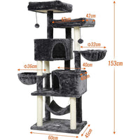 153 cm Arbre à Chat Stable pour Grands Chats avec Grands Troncs en Sisal Naturel Gris foncé - FR.SIKAIC
