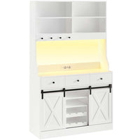 FR.SIKAIC Armoire de cuisine Blanc / Moderne Armoire de Cuisine avec Multiprises, Étagères Réglables, 3 Tiroirs, Étagère à Vin Amovible, 103.5 x40 x 180 cm, Blanc