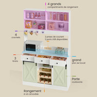 FR.SIKAIC Armoire de cuisine Blanc / Moderne Armoire de Cuisine avec Multiprises, Étagères Réglables, 3 Tiroirs, Étagère à Vin Amovible, 103.5 x40 x 180 cm, Blanc