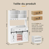 FR.SIKAIC Armoire de cuisine Blanc / Moderne Armoire de Cuisine avec Multiprises, Étagères Réglables, 3 Tiroirs, Étagère à Vin Amovible, 103.5 x40 x 180 cm, Blanc