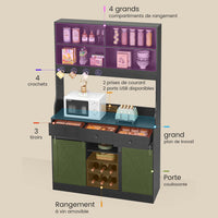 Armoire de Cuisine avec Multiprises Étagères Réglables 3 Tiroirs Étagère à Vin Amovible 103.5 x40 x 180 cm Noir - FR.SIKAIC