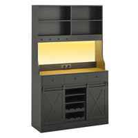 Armoire de Cuisine avec Multiprises Étagères Réglables 3 Tiroirs Étagère à Vin Amovible 103.5 x40 x 180 cm Noir - FR.SIKAIC